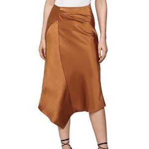 Reiss - asymmetrical silk skirt in auburn